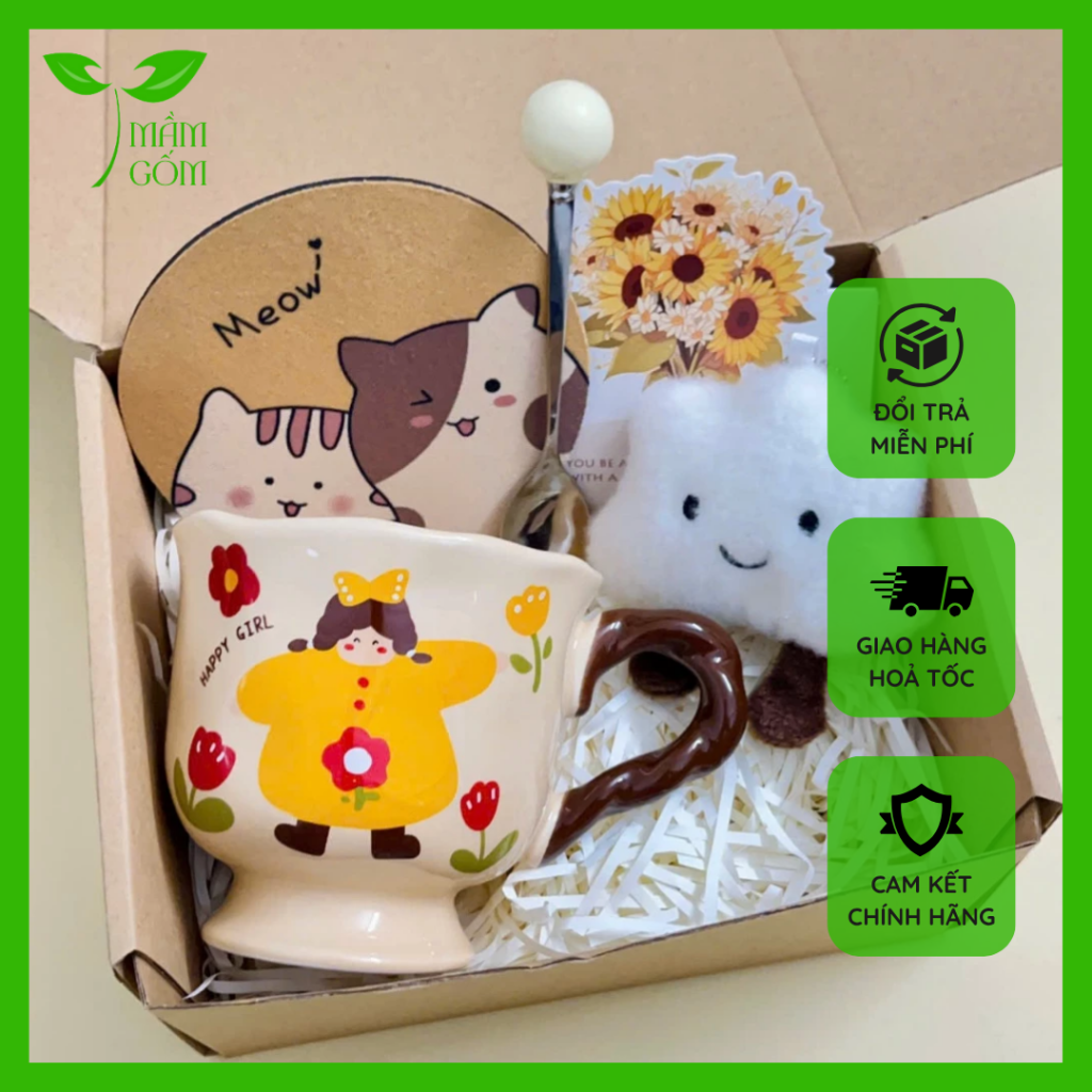 Set ly sứ cô gái retro vintage kèm phụ kiện – quà tặng sinh nhật dễ thương