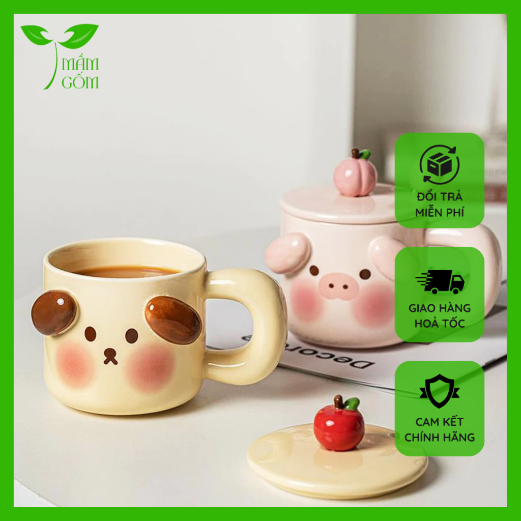 Cốc Sứ In Hình Heo Cún Dễ Thương, Ly Sứ Có Quai Làm Quà Tặng Sinh Nhật, Decor Siêu Xinh